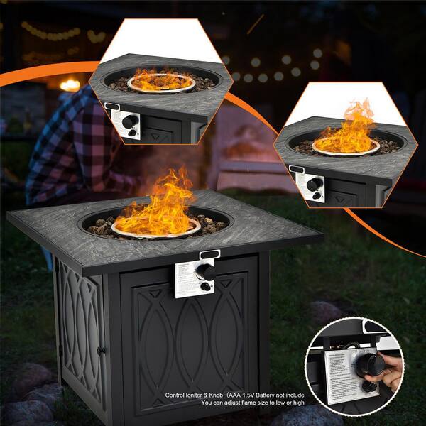 50,000 BTU Propane 32 in. Stone Metal Fire Pit Table Square Tabletop with Lava Rocks Cover