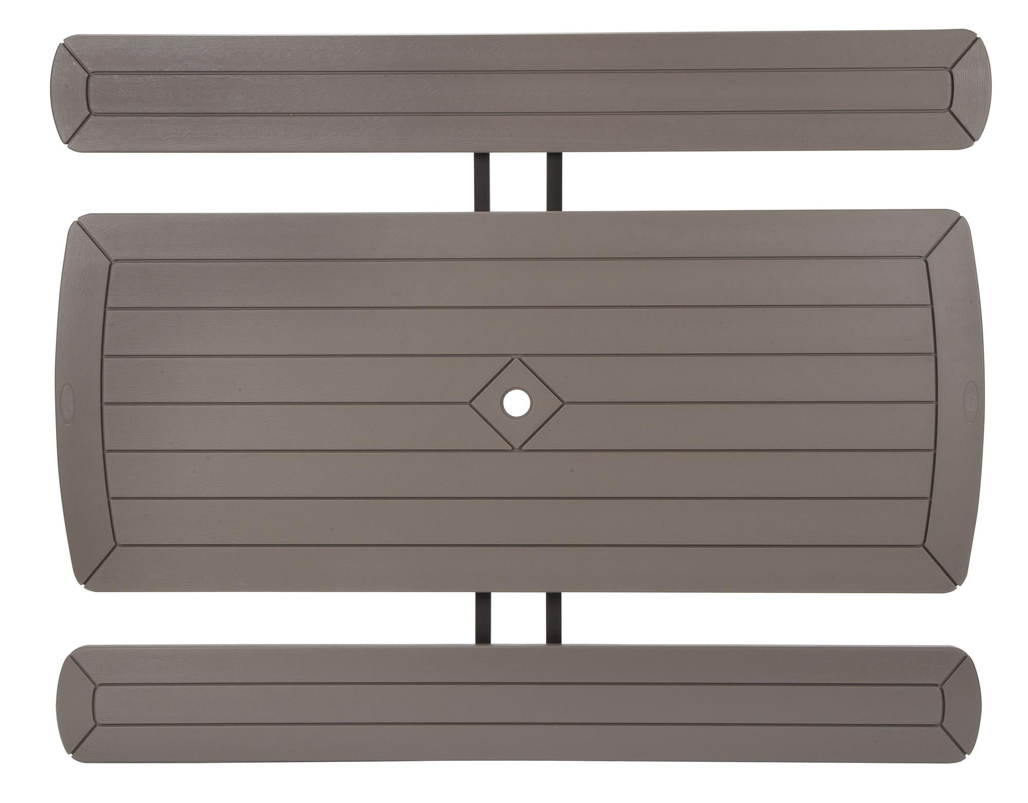 6 ft. Folding Blow Mold Picnic Table, Taupe Wood Grain with Brown Legs