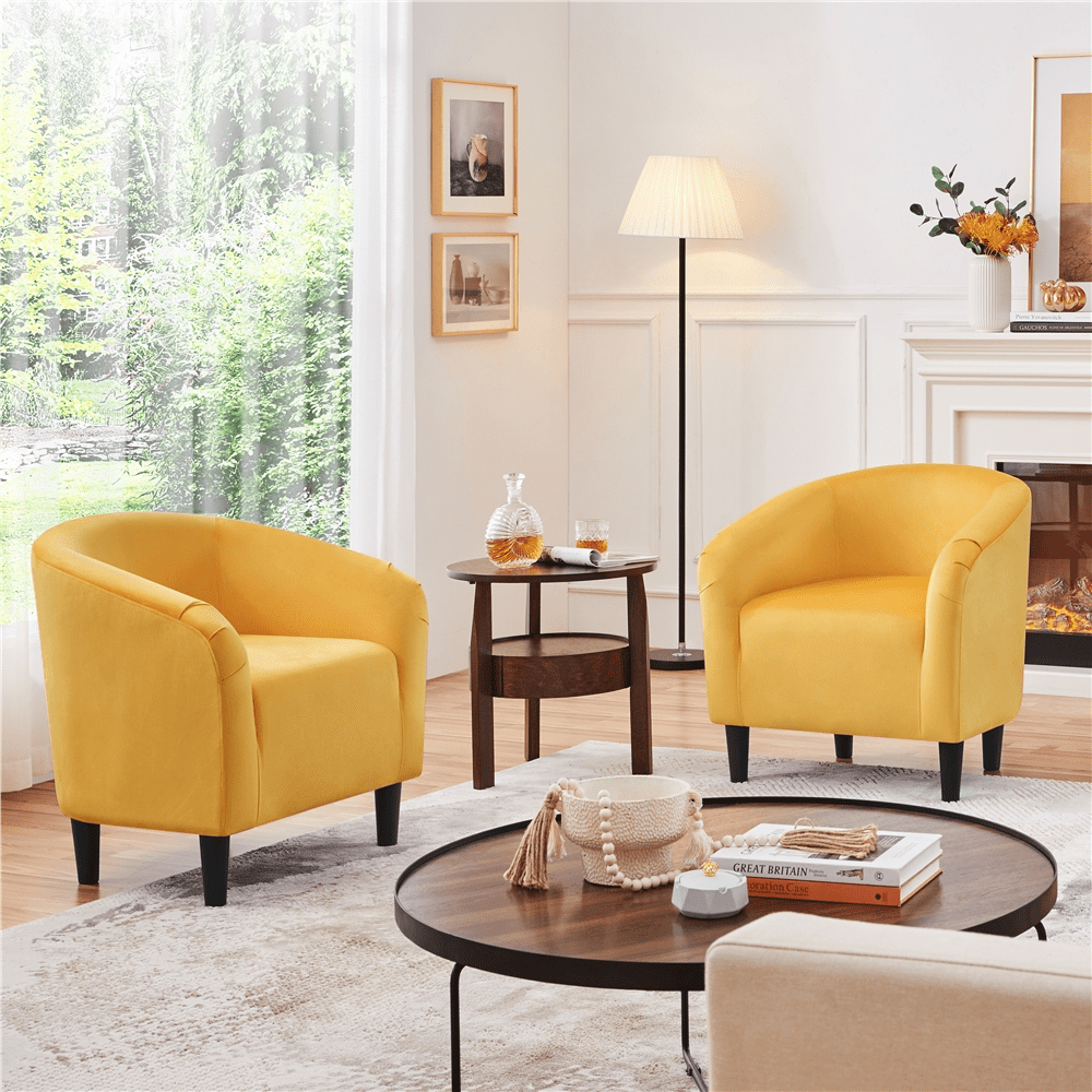 Easyfashion Tub Chair, Set of 2, Yellow Velvet