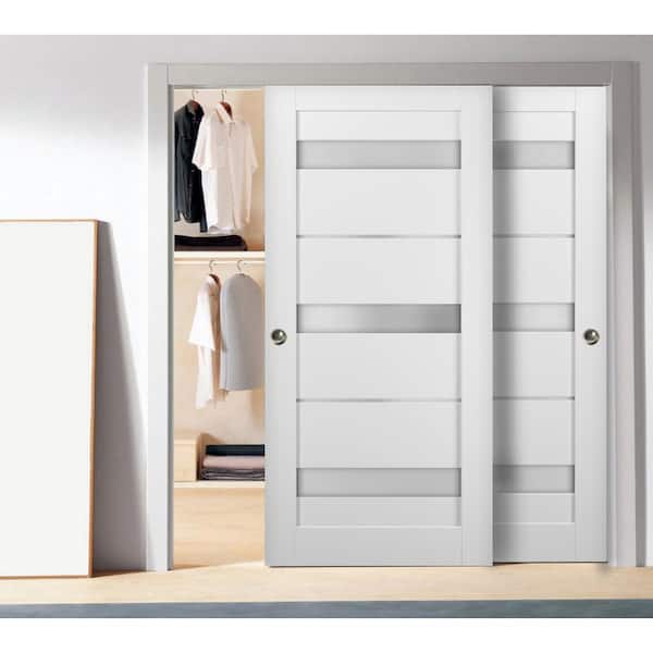 60 in. x 80 in. Panel White Finished Pine MDF Sliding Door with Bypass Sliding Kit