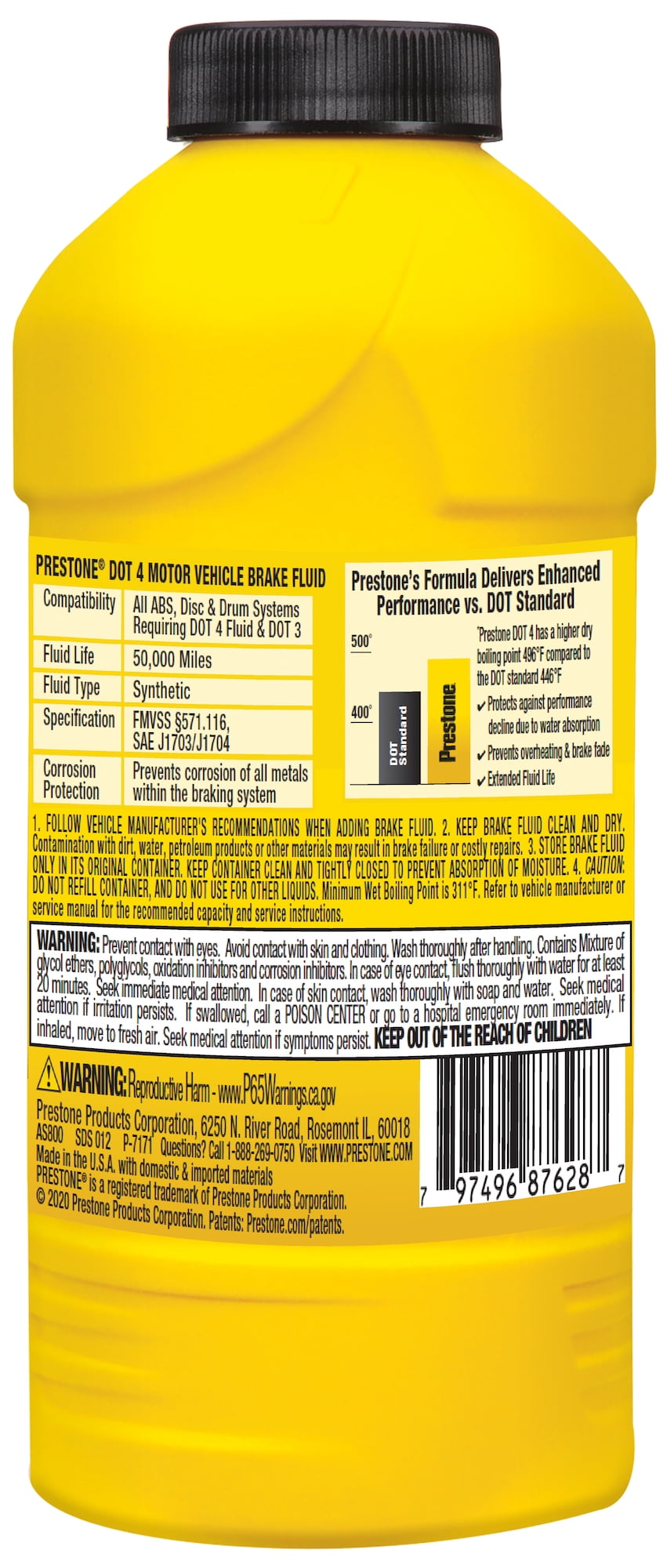 Prestone Dot 4 Brake Fluid - 12 fl oz- Synthetic, High Grade, 50,000 mile