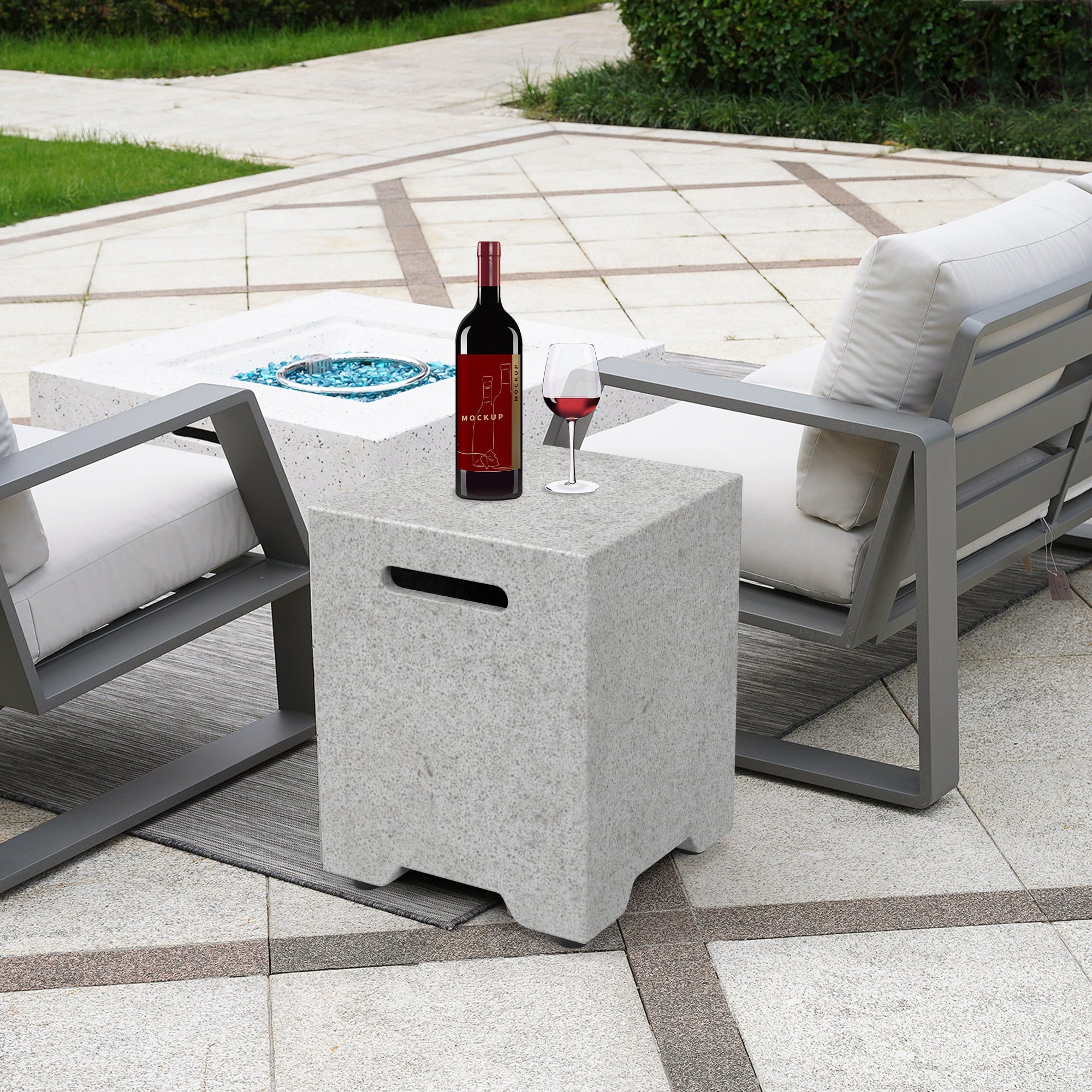 16 Inch Propane Tank Cover Table, 20 lb Propane Tank Holder Propane Tank Hideaway Table for Fire Pit, Outside Concrete Gas Tank Hideaway Storage Table with Waterproof Cover, Gray