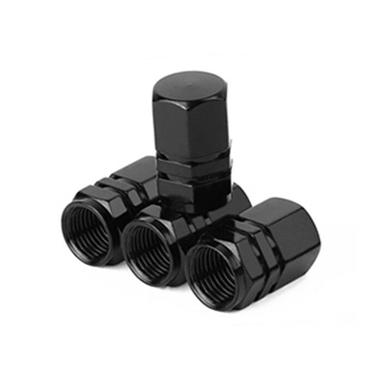 4 Black Aluminum Metal Wheel / Tire Valve Stem Car-Truck Air Caps Covers
