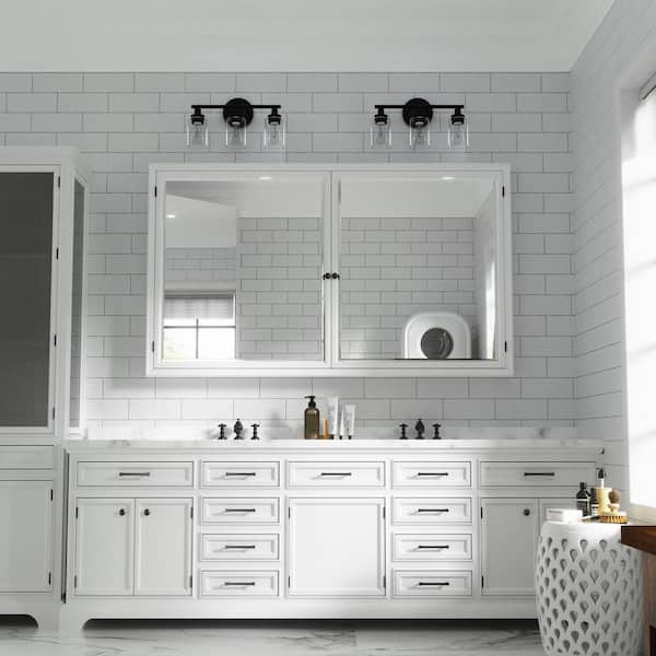 17 in. 3-Light Modern Matte Black Vanity-Light with Clear Glass Shade