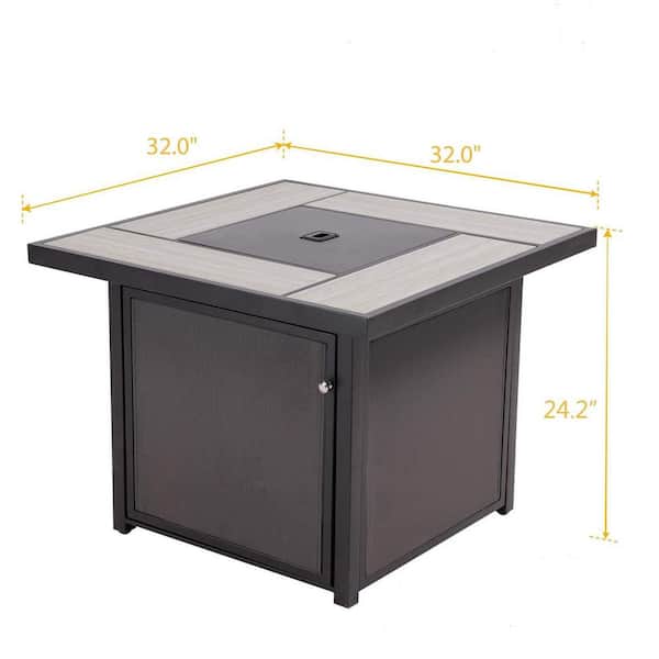24 in. Gray Square Metal Propane Fire Pit Table