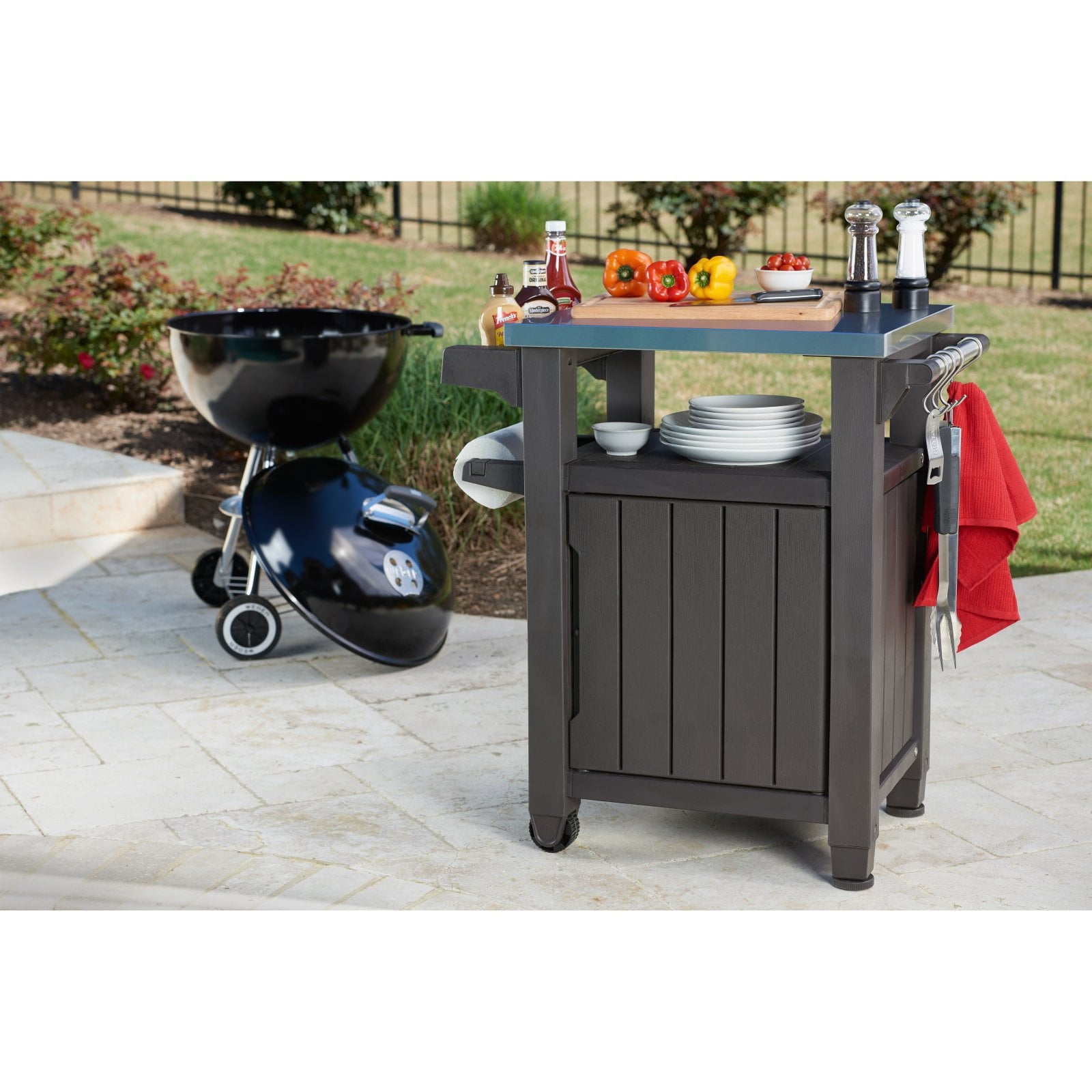 Unity 40 Gal Patio Storage Grilling Bar Cart w/Stainless Steel Top, Brown