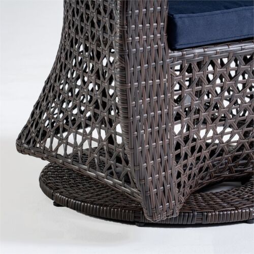 Noble House Big Sur Patio Swivel Chair Wicker with Cushion Multi-Brown/Na<wbr/>vy Blue