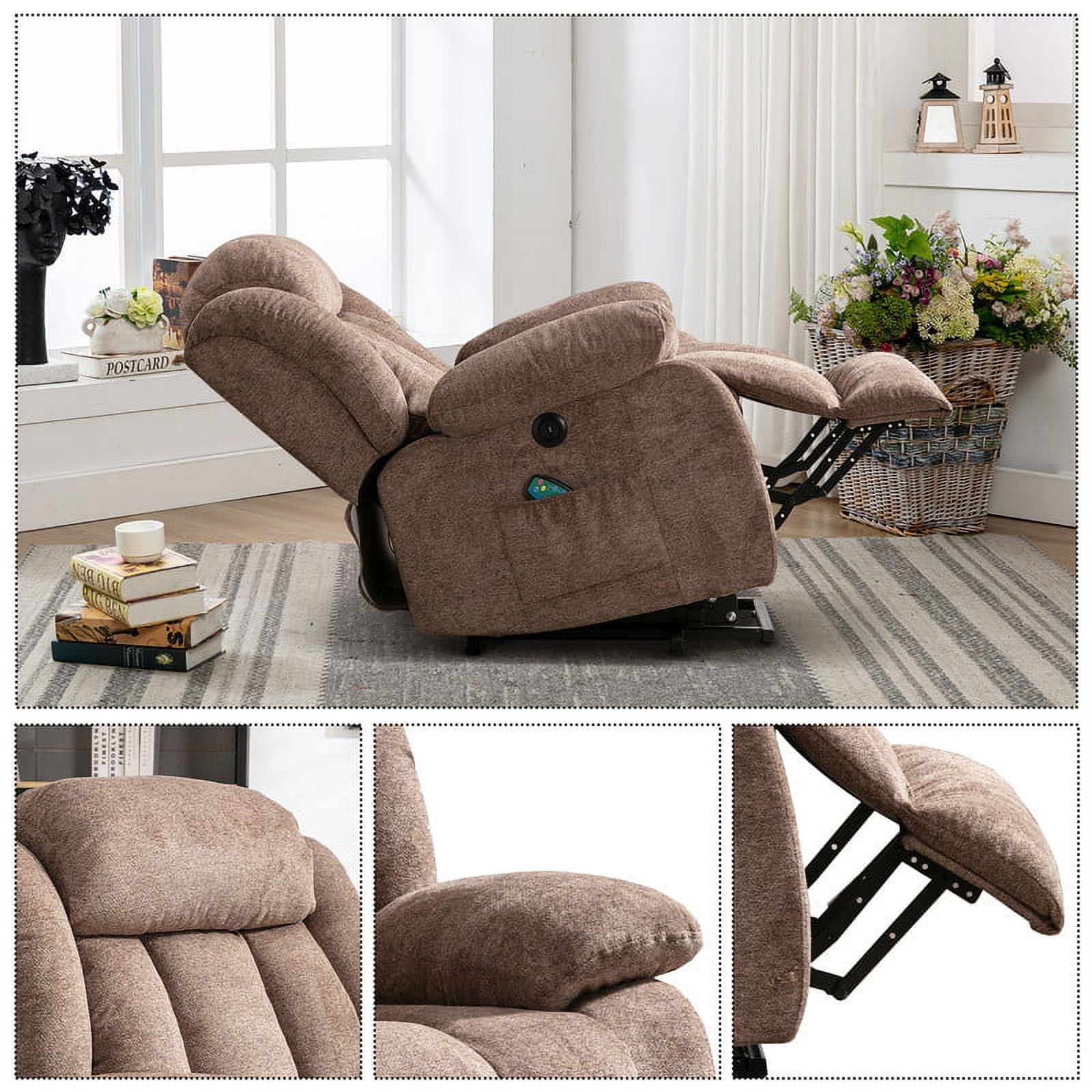 Ebello Design Electric Lift Chair Recliner with Massage Heating and Vibration function, Heavy duty and Safe movement Reclining Chair