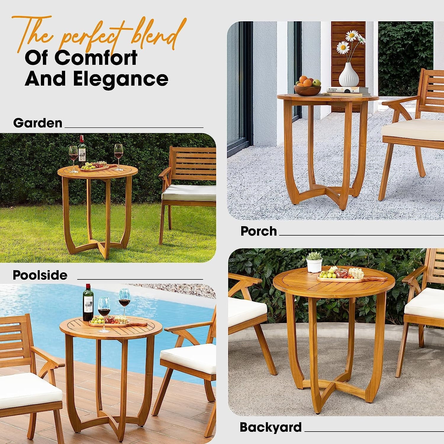 AILE Acacia Wood Bistro Patio Dining Table - Modern Design, 270lbs Heavy Duty