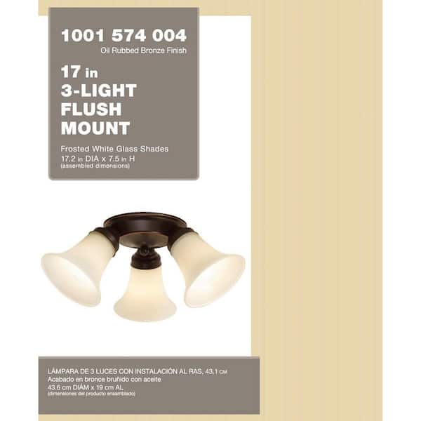 17.5 in. 3-Light Oil Rubbed Bronze Flush Mount
