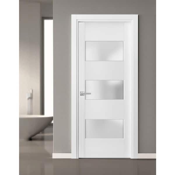 4070 30 in. x 80 in. Single Panel No Bore Frosted Glass White Finished Pine Wood Interior Door Slab