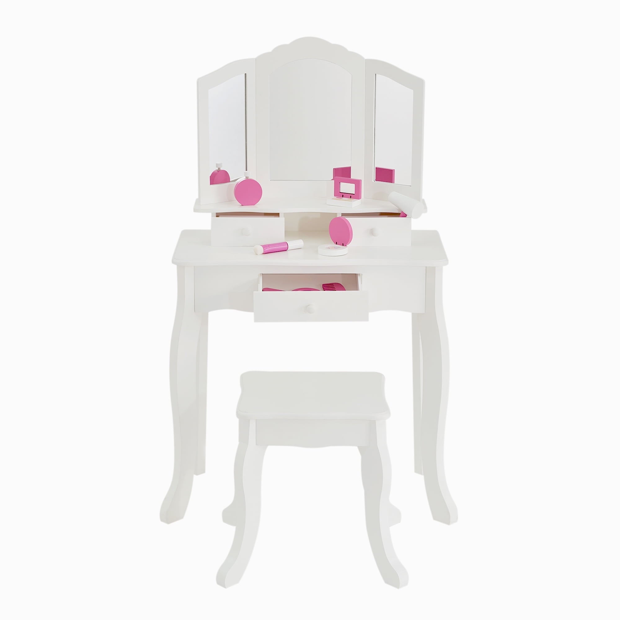 Teamson Kids Little Princess Ashlev Wooden Vanity Playset with Stool, White/Pink