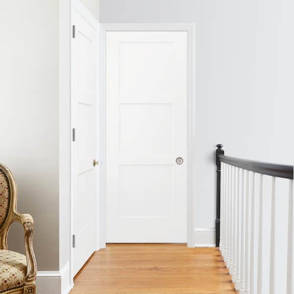 30 in. x 80 in. 3 Panel Birkdale Primed Left-Hand Smooth Hollow Core Molded Composite Single Prehung Interior Door