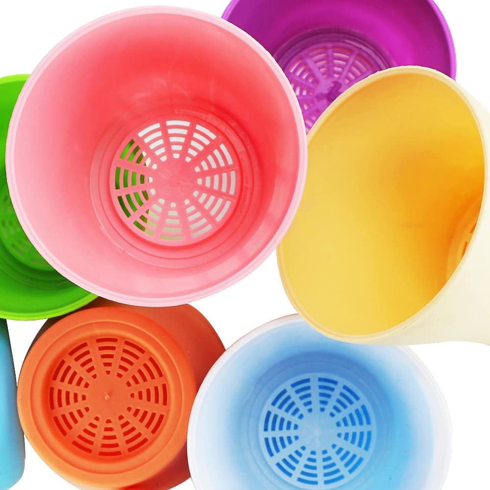 4 inch 8 Pcs Plastic Planters Indoor Flower Plant Pots, Mini Flower Seedlings Nursery Pot/Planter/Flower Pot with Pallet, Modern Decorative Gardening Containers,Colorful