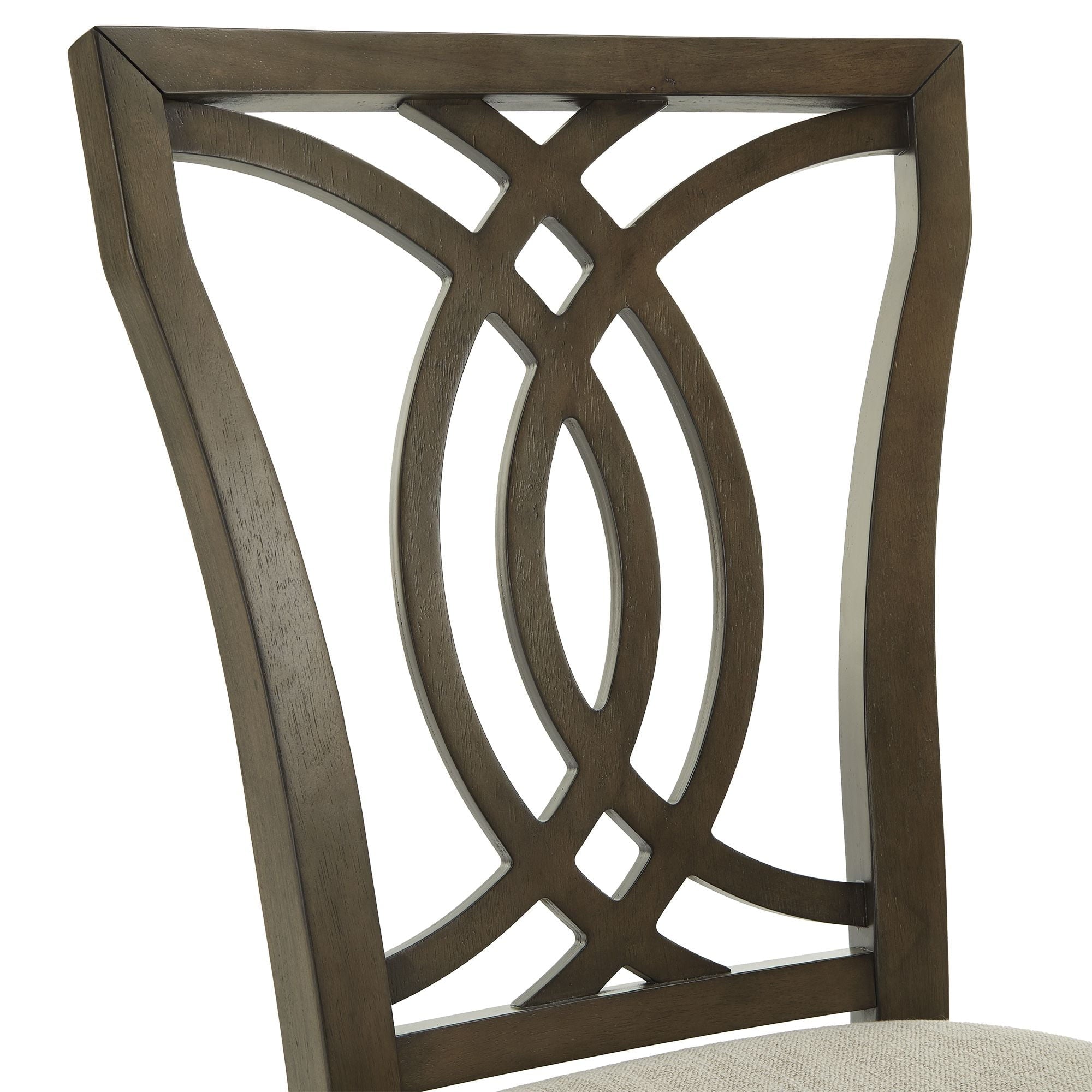 Weston Home Rococo Wood Upholstered Dining Chairs, Set of 2, Beige Fabric, Dark Walnut Finish, Side Chair
