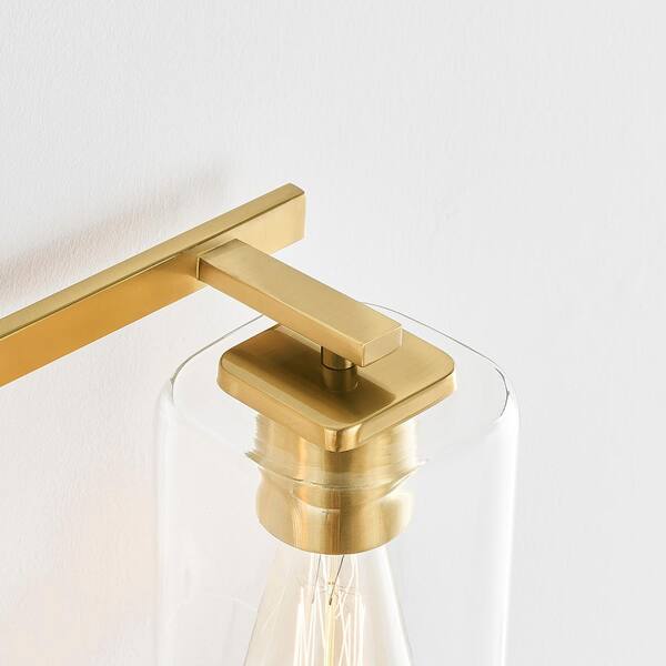 29 in. 4-Light Gold Bathroom Vanity Light with Rectangle Glass Shades