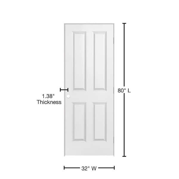 32 in. x 80 in. 4-Panel Left-Handed Hollow-Core Smooth Primed Composite Single Prehung Interior Door