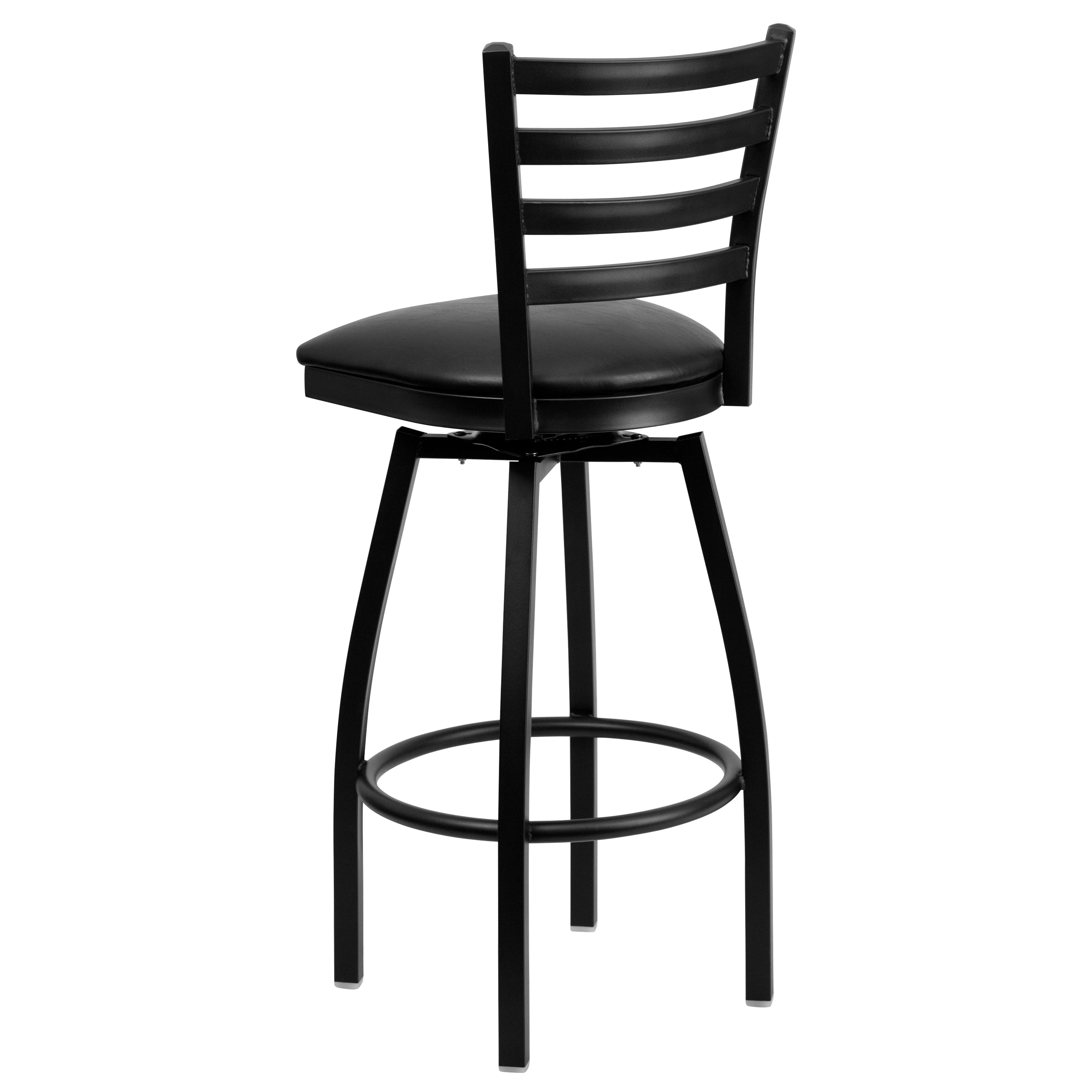 Flash Furniture HERCULES Series Black Ladder Back Swivel Metal Barstool - Black Vinyl Seat