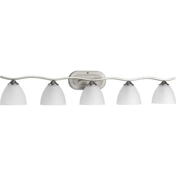 Laird Collection 41-5/8 in. 5-Light Brushed Nickel Etched Glass Traditional Bathroom Vanity Light