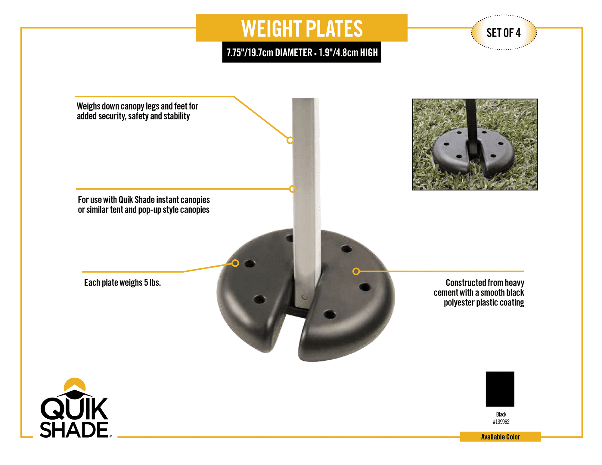 Quik Shade Canopy Weight Plate Kit, 4-piece, Heavy Duty Pop Up Canopy Weights