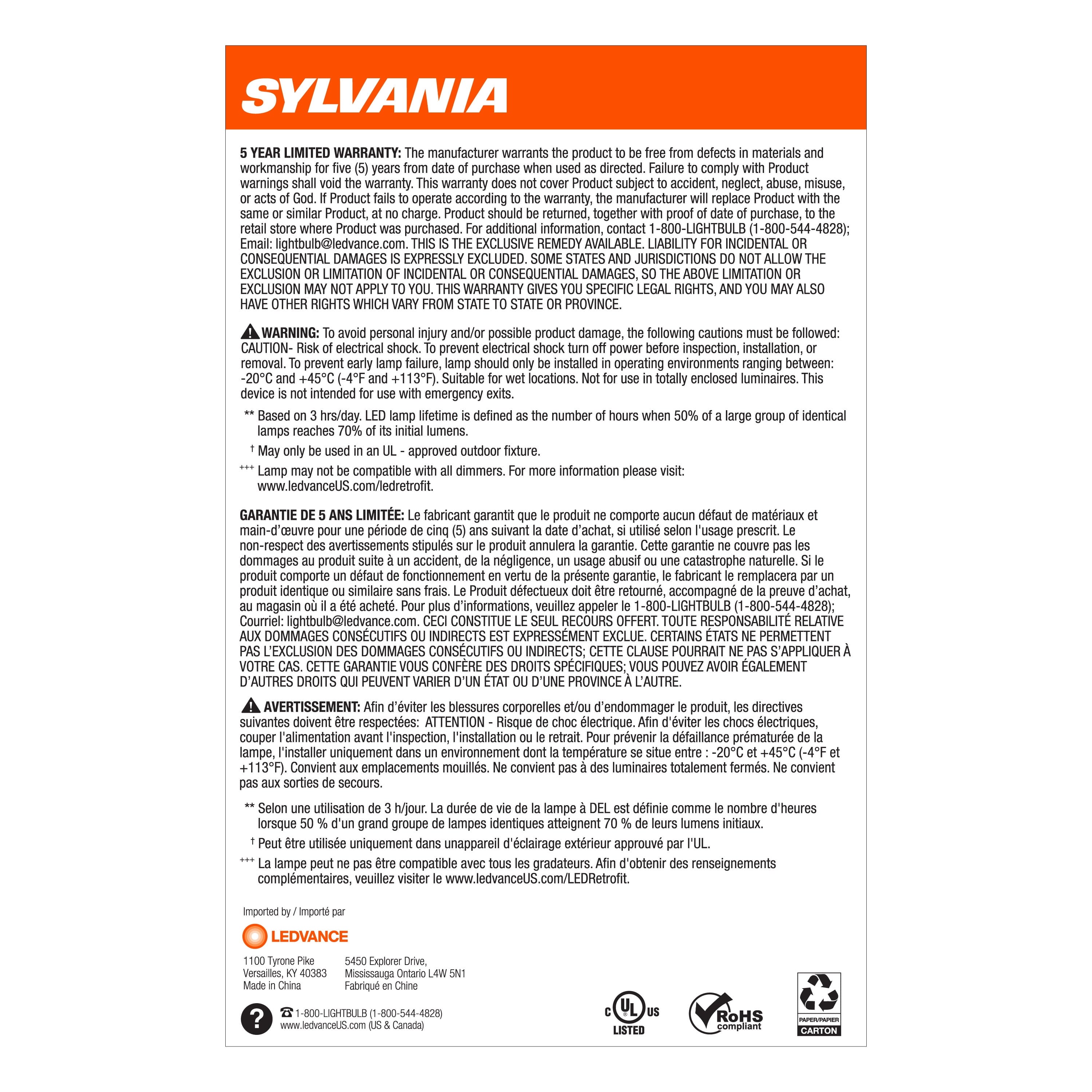 SYLVANIA PAR38 Night Chaser LED Light Bulb 250W, 40* Beam Spread, Dim, Neutral White, 13 yr