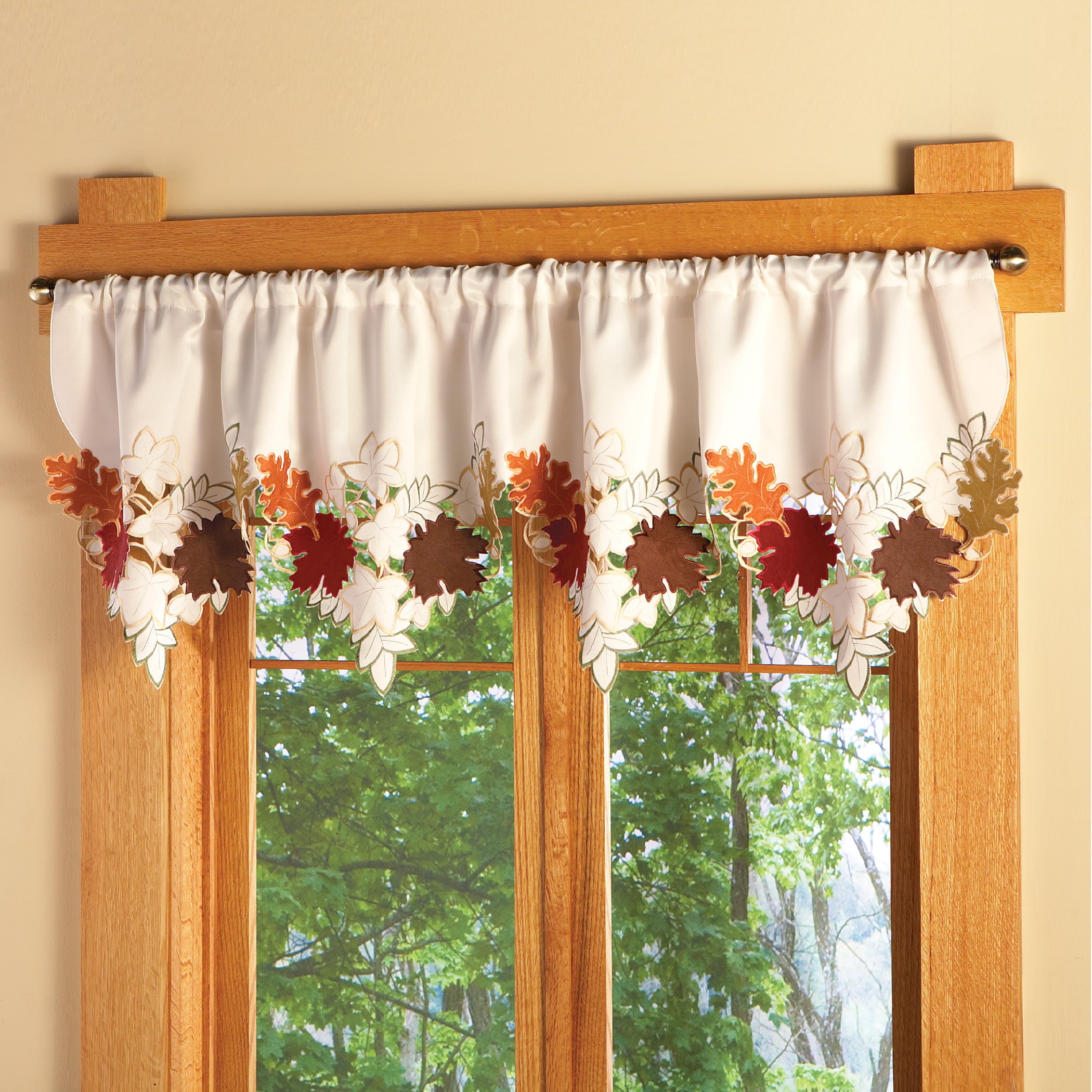 Collections Etc Decorative Leaf Fall Window Valance, Rod Pocket Top, 67