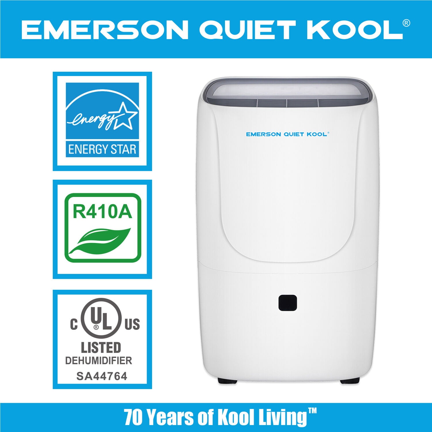 Emerson Quiet Kool 20 Pint Smart Dehumidifier in White with Wi-Fi, Voice Control