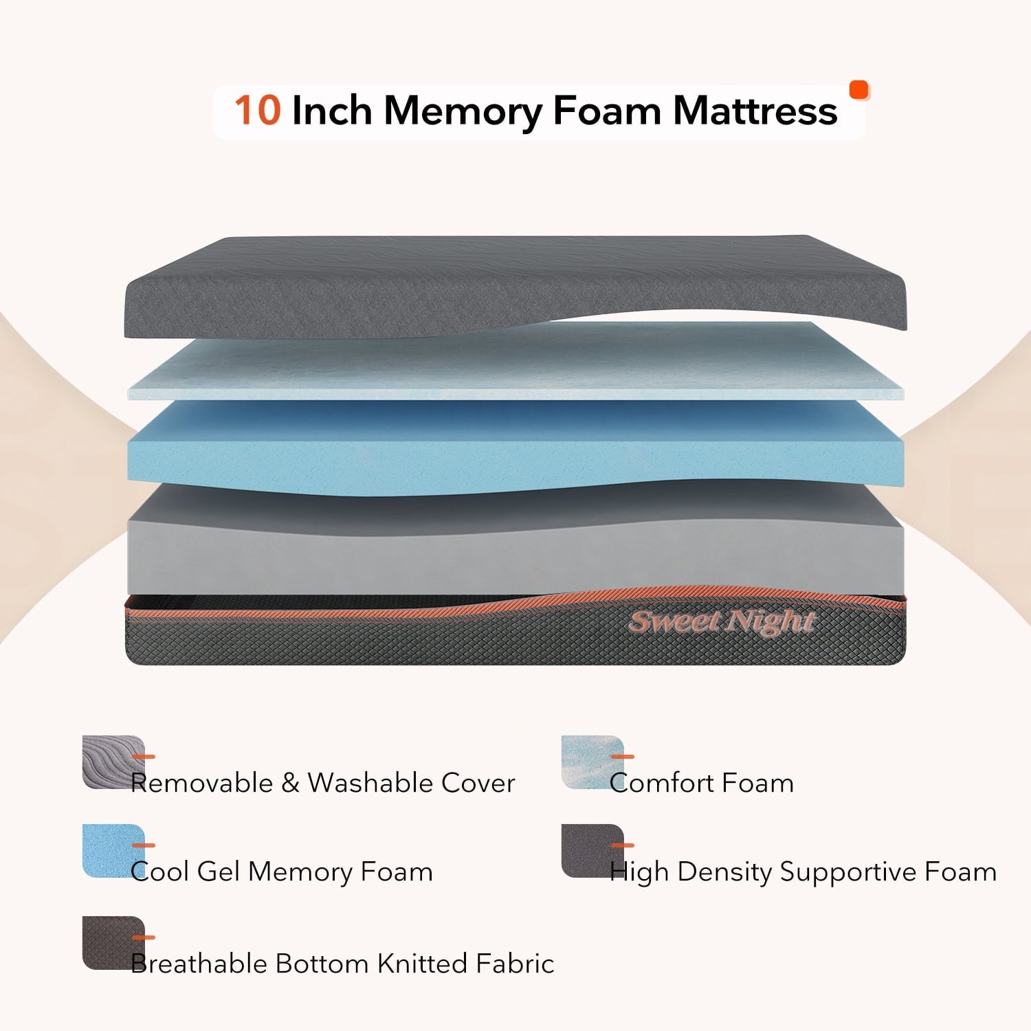 10 inch Queen Gel Memory Foam Mattress in a Box, Queen Size