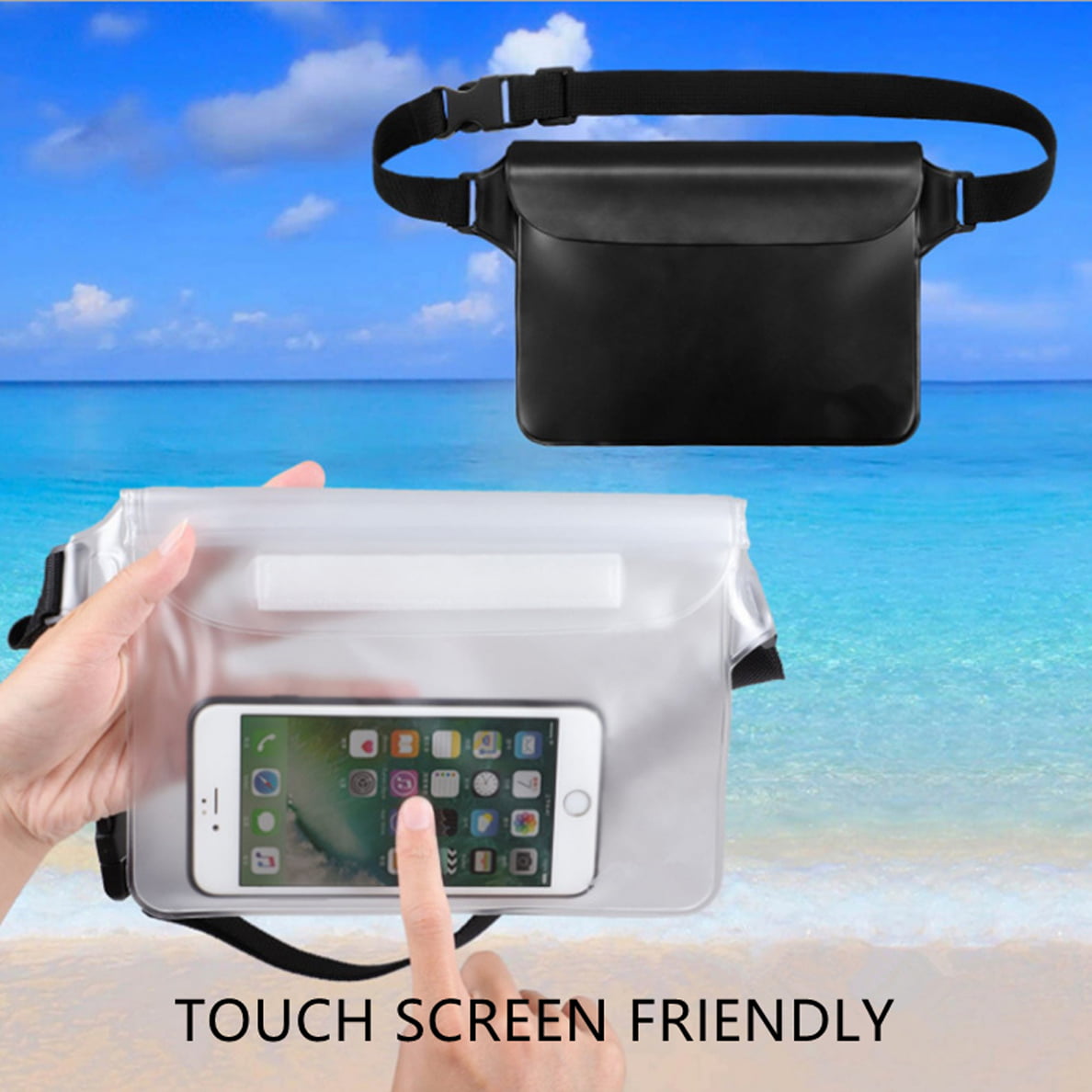 2CFun Waterproof Dry Bag - Swimming Bags Fishing Bags Punch with Waist Strap, Screen Touchable with Adjustable Belt for Snorkeling Boating Fishing Kayaking 2 Pack