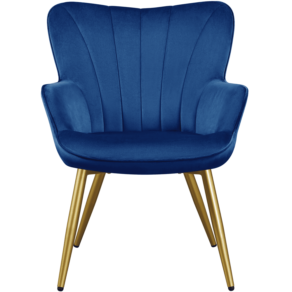 Easyfashion Modern Upholstered Velvet Accent Chair with Wing Side, Blue