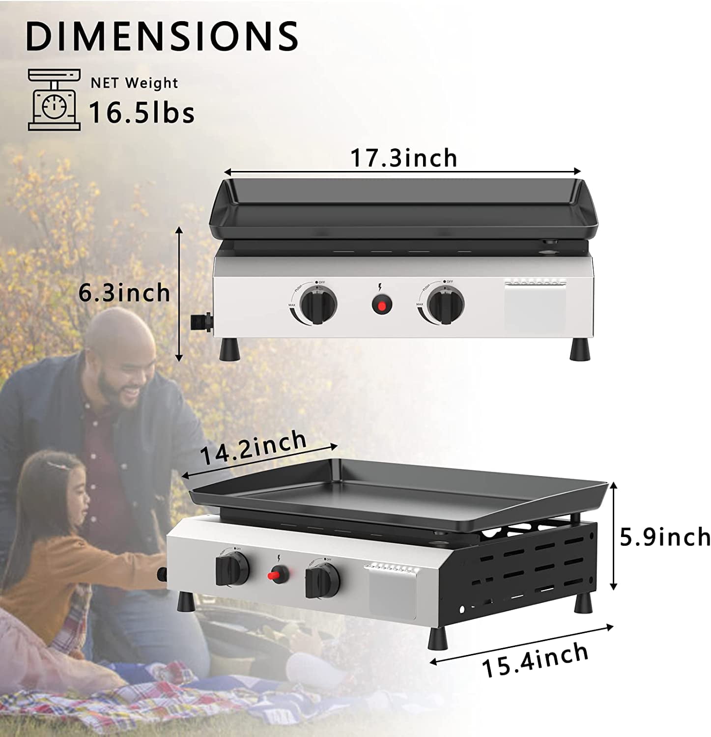 2/3/4 Burner Gas Griddle-Outdoor Propane Griddle-BTU Propane Fuelled, Portable Flat Top Gas Grill Camping Griddle Station with Side Shelves for Kitchen