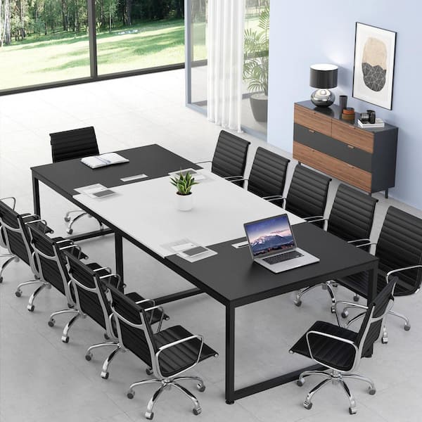 Cassey 94.48 in. Rectangular Black/White Engineered Wood and Metal Computer Desk Conference Table Meeting Seminar Table