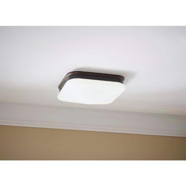 Staniford 11 in. Light Oil-Rubbed Bronze Adjustable CCT Integrated LED Square Flush Mount with Glass Shade