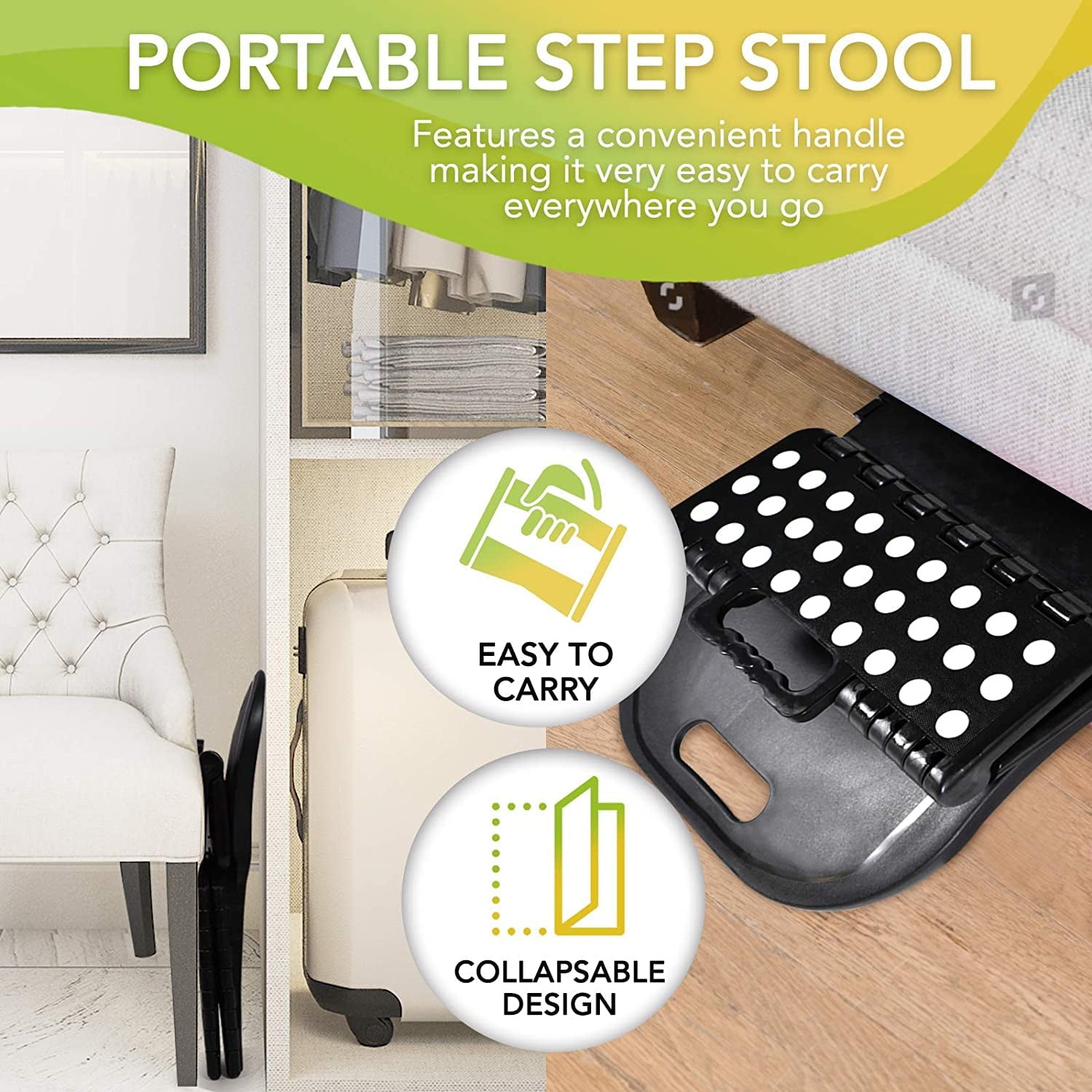 BodyHealt Portable Folding Stool with Back for Elderly-Adults, Toddlers (Black)