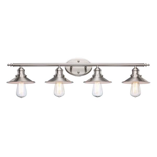 Glenhurst 34 in. 4-Light Industrial Farmhouse Brushed Nickel Bathroom Vanity Light Fixture with Metal Shades