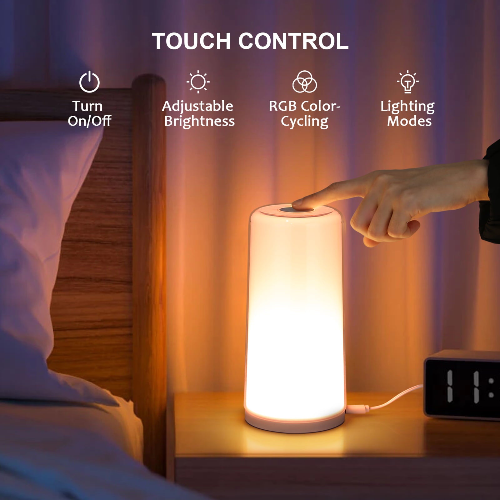 Albrillo Touch Sensor Table Lamp, Dimmable Warm White and RGB Color, Modern Living Room Home Decor