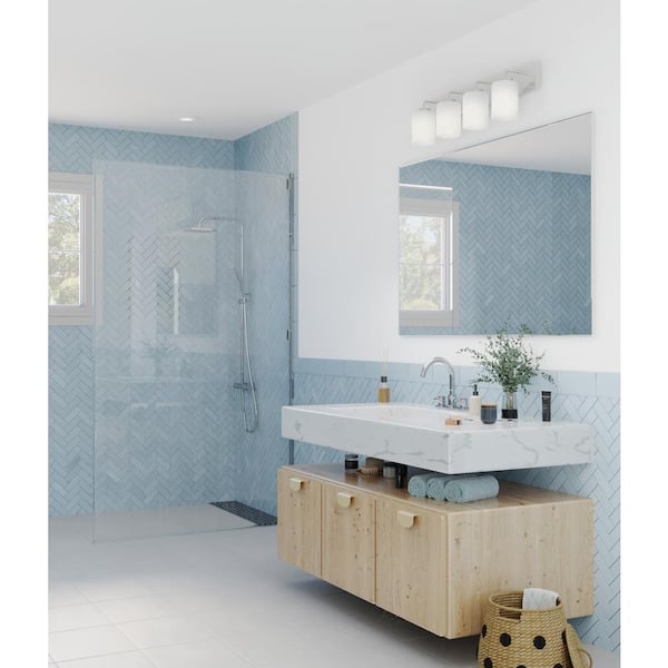 Merry Collection 30 in. 4-Light Brushed Nickel Etched Glass Transitional Bathroom Vanity Light