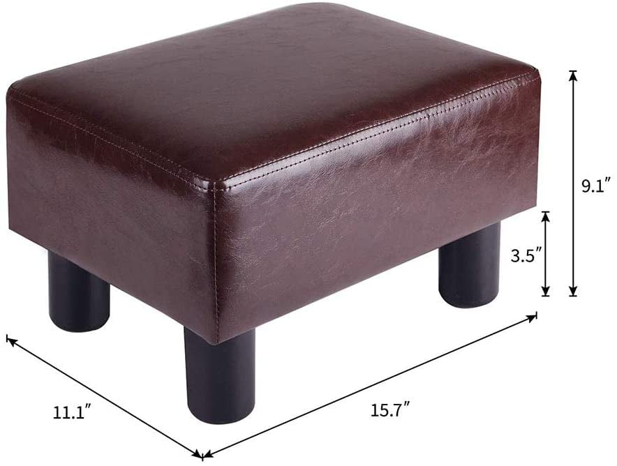 Modern Small Faux PU Leather Footstool Ottoman Footrest Stool Seat Chair Foot Stool,Brown-A