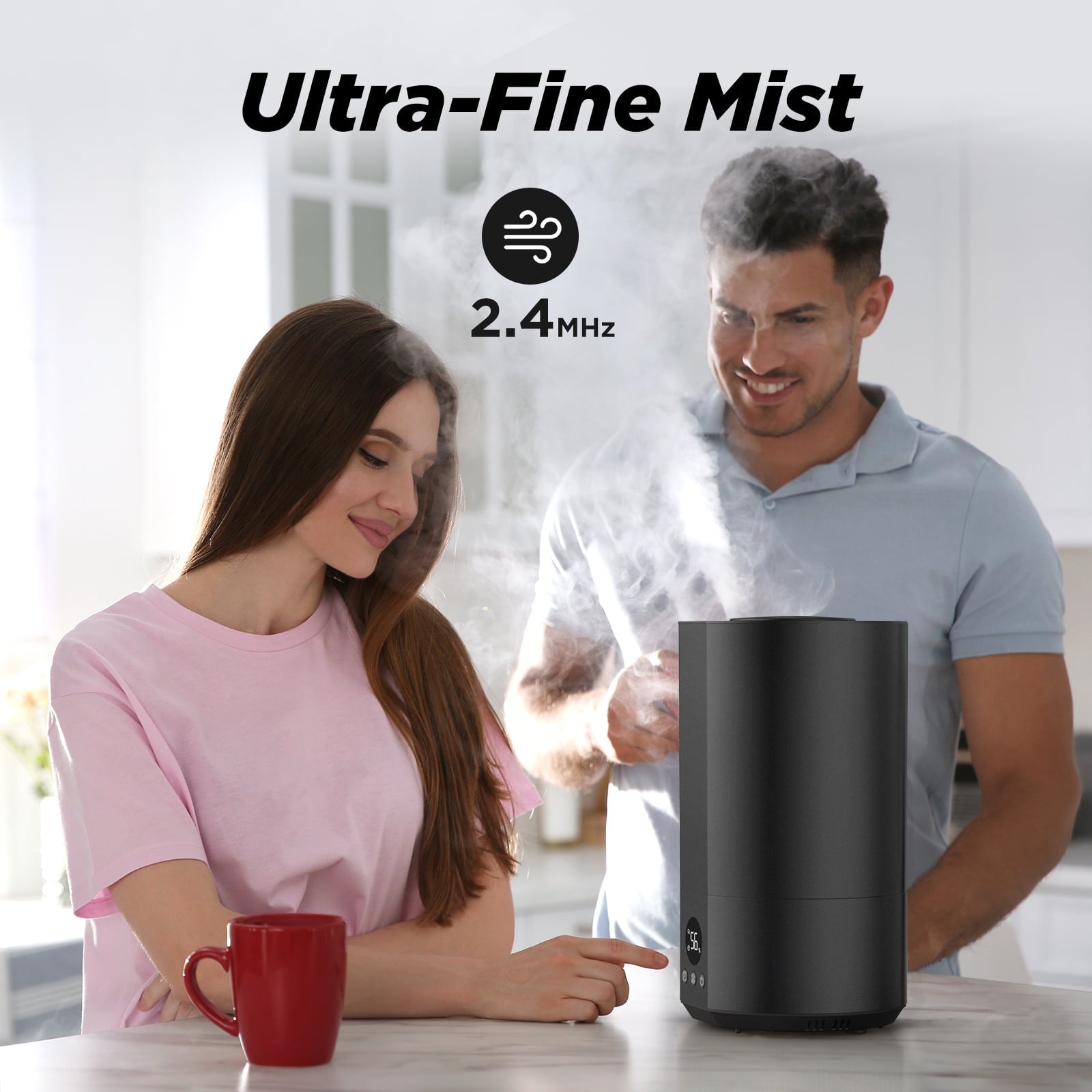 Homech Humidifier Top Fill(1 Gal/4L)Cool Mist Quiet Ultrasonic Air Humidifier with 12H Timer, AI Mode Adjustable 3 Mist Level, Black