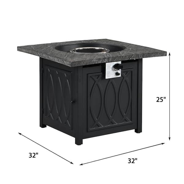32 in. Metal 50,000 BTU Propane Fire Pit Table Patio Gas Fire Pit with Lid and Lava Rock