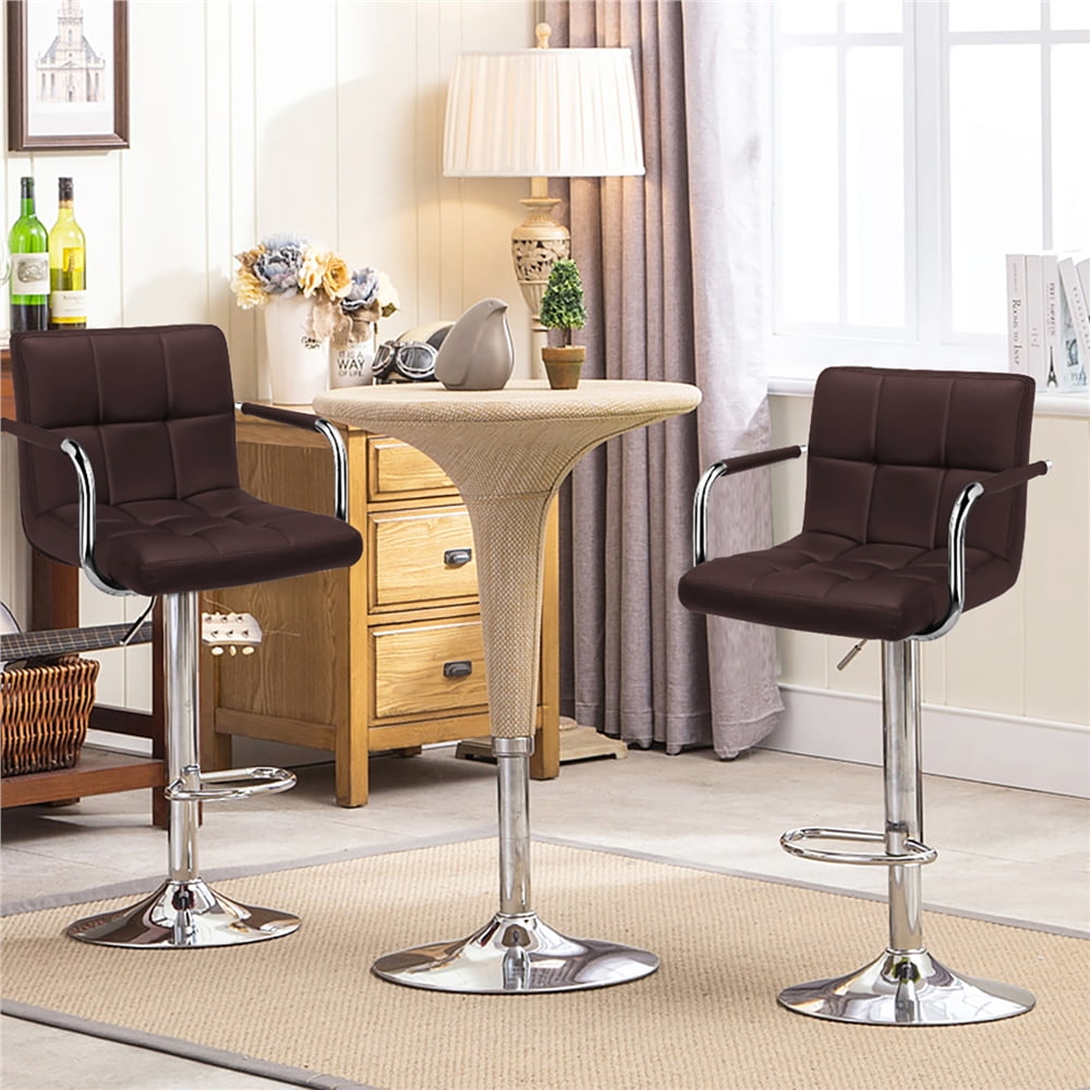 Topeakmart Adjustable PU Leather Bar Stools with Backrest and Footrest 2pcs Brown