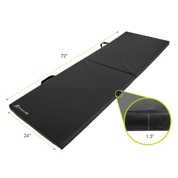 Bi-Fold Folding Thick Exercise Mat Black 6 ft. x 2 ft. x 1.5 in. Vinyl and Foam Gymnastics Mat (Covers 12 sq. ft.)