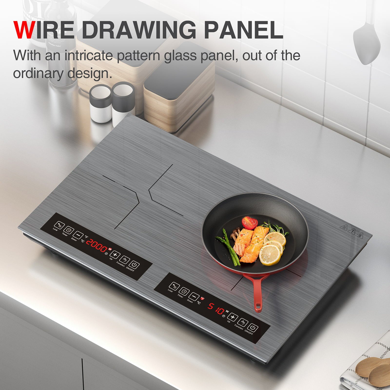 Induction Cooktop, 110V 24 Inch Electric Cooktop LED Touch Screen Burner, Overheat Protection Function Hot Plate, 9 Temperature and Power Safety Lock, Special Design Glass Panel Stove