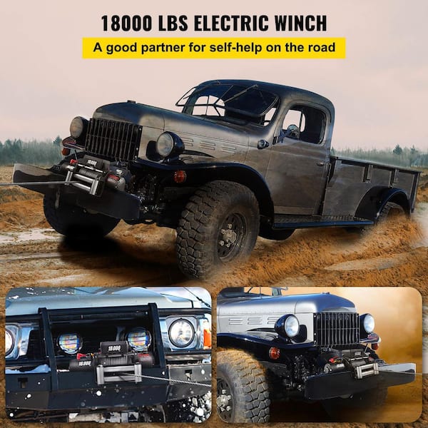 18,000 lbs. Electric Winch 75 ft. Steel Cable and 12 Volt Truck Winch with Wireless Remote Control and Powerful Motor