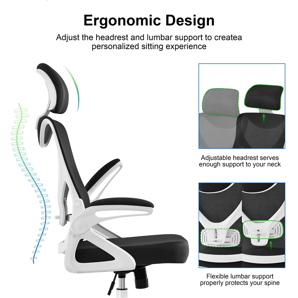 SmileMart High Back Ergonomic Mesh Office Chair with Adjustable Padded Headrest, White/Black