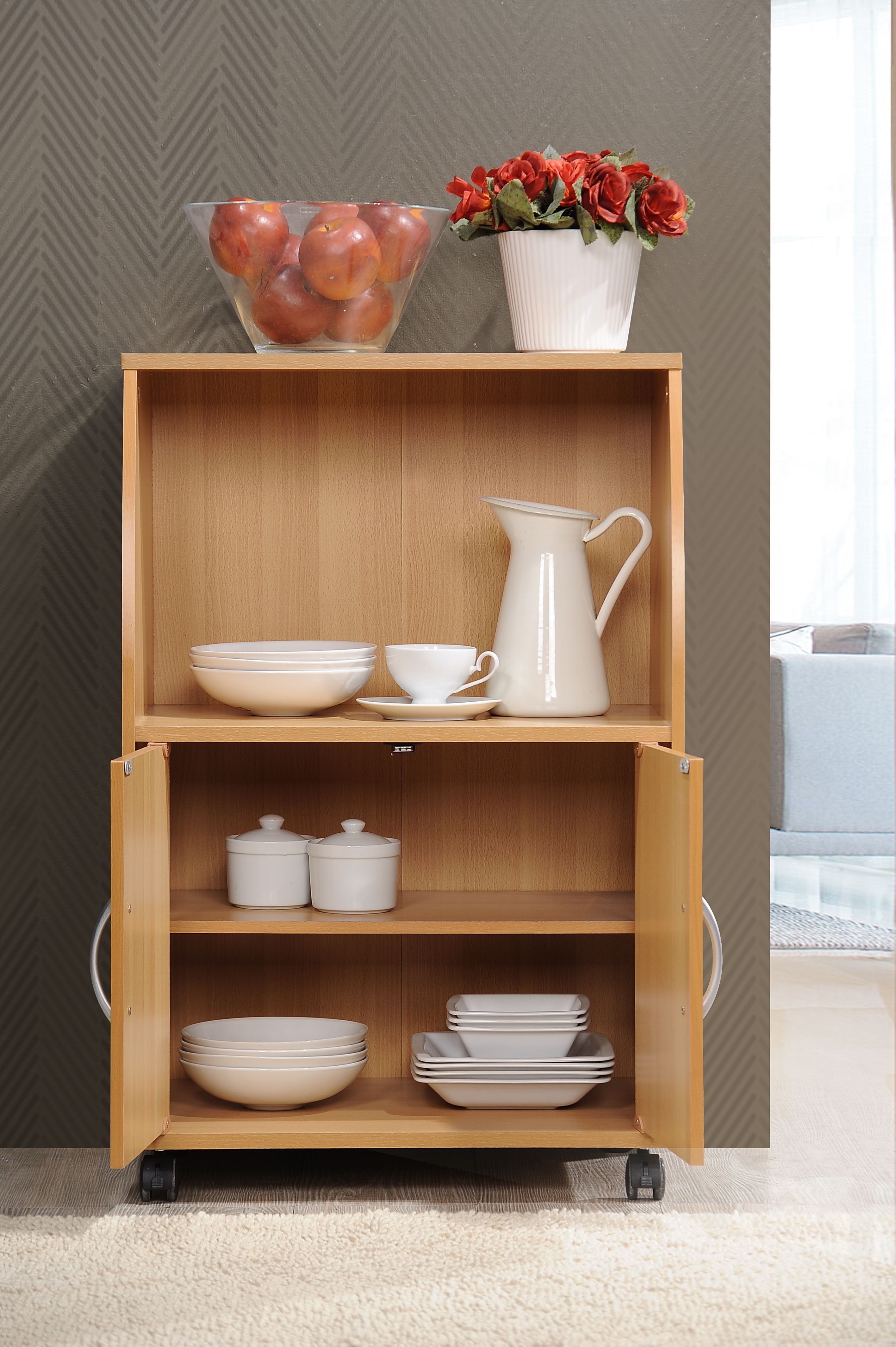 Hodedah Mini Microwave Cart, Beech