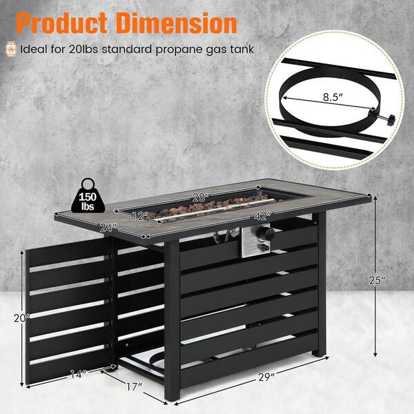 42 in. Rectangular Metal Propane Fire Pit Table 50,000 BTU W/Lava Rocks and PVC Cover