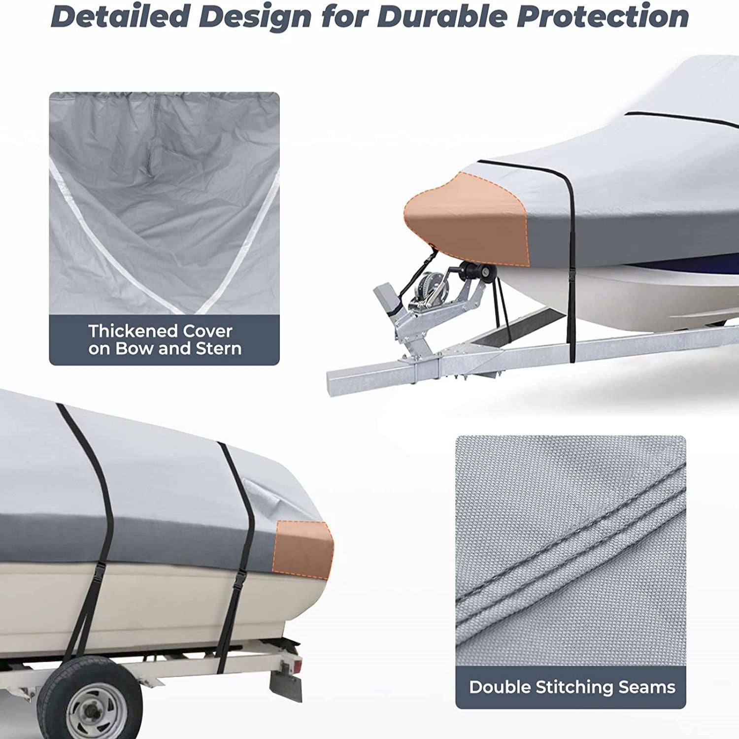 RVMasking 1200D Waterproof  17’-19' Trailerable Boat Cover Fits Bass Boat, V-Hull, Runabout, Fish&Ski, Tri-Hull, Heavy Duty Marine Grade Boat Cover Length, Beam Width up to 96”