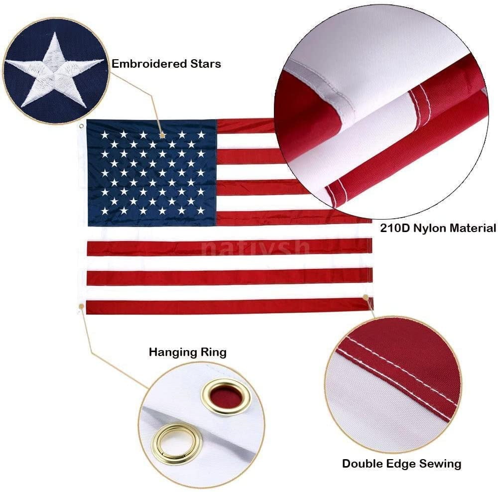 Small American Flag 2x3 ft, 100% Made In USA flag for Outside, Embroidered Heavy Duty US Flag Banners, Durable Nylon United States Flag with Sewn Stripes and Brass Grommets