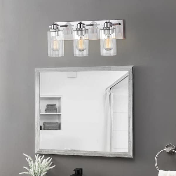 20.5 in. 3-Light Chrome Vanity Light with Ribbed Glass Shades